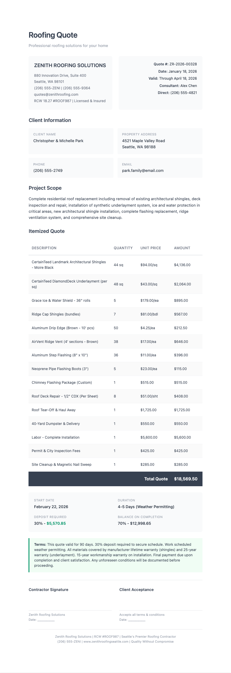 Sleek contemporary roofing quotation